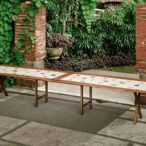 Extra Large Dining / Conference Table With Prime Terrazzo And Reclaimed Teak Wood Structure And Iron Legs