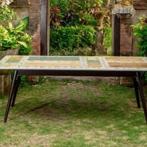 Medium Dining Table With Prime Terrazzo And Top Quality Stones Structure And Plantation Teak Legs