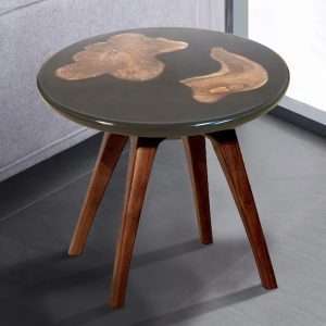 Round Teak Roots And Legs With Cement Black Top