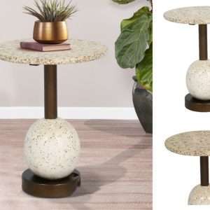 Side Table In Terrazzo On Reclaimed Wood Teak Base