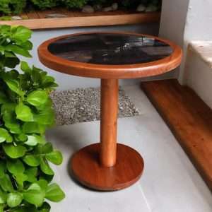 Round Coffee Table With Petrified Wood Top Plantation Teak