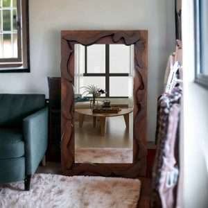 Standing Mirror With Curved Accents Reclaimed Teak " B "