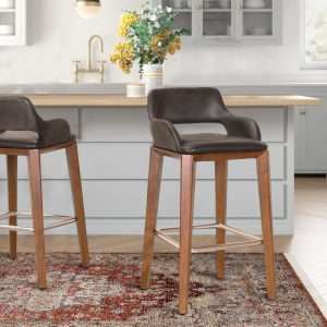Barstool With Arm And Leather Back And Seat Plantation Teak