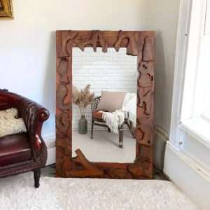 Standing Mirror With Curved Accents Reclaimed Teak " E "