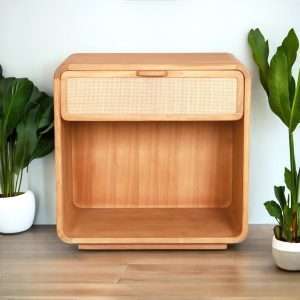 Nightstand " CANGGU " One Drawer Woven Rattan Plantation Teak