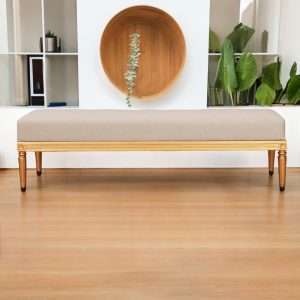 Bed End With Flower Carving In Gold Frame And Fabric Cushion