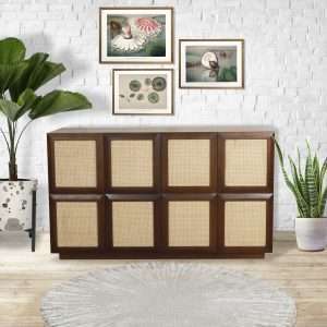 Cabinet Console / Sideboard With Woven Rattan Doors Plantation Teak