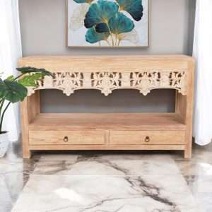 Cabinet Console " SUHA " Flower Carving Plantation Teak