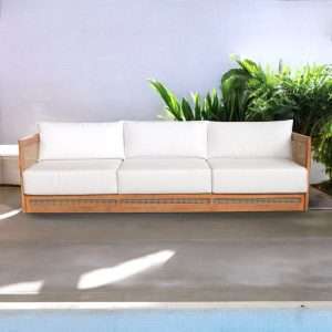 Sofa " CANGGU " 3-Seater With Woven Synthetic Rattan Plantation Teak