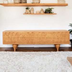 TV Cabinet With Classic Legs And Hand Carving Plantation Teak