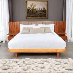 Bed " MILIA " With Fabric Cushion In The Middle Plantation Teak