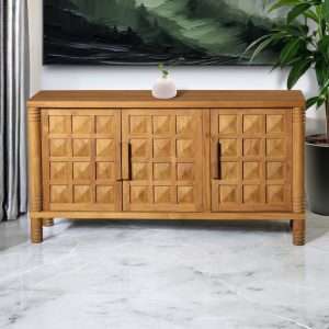 Cabinet Console With Detail Square Carving And 3 Doors Plantation Teak