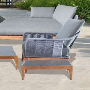 Side Table " NICOS " With Black Marble On Top Plantation Teak