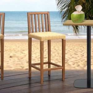 Barstool " JERRY " Synthetic Rattan Seat Plantaion Teak