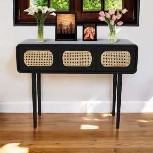 Desk " TOGO " With Woven Rattan Plantation Teak