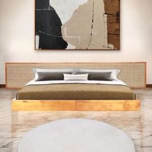 Bed " CASANDRA " With Mix Rattan And Seagrass Headboard Plantation Teak