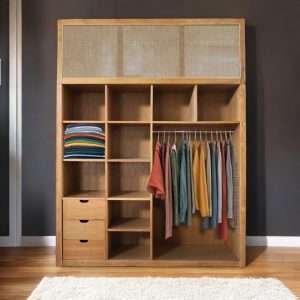 Wardrobe " KONOA " Woven Rattan Top Plantation Teak