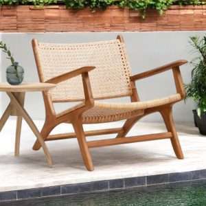 Lounge Chair With Arm " KEMAL " Woven Rattan Plantation Teak