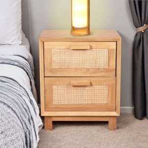Nightstand " LEA " Woven Rattan Plantation Teak