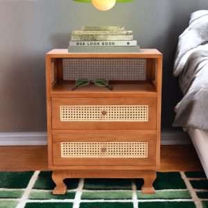 Nightstand " MAUNA " Woven Rattan Door Plantation Teak