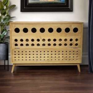 Sideboard With Opening Bridge Shelf " DOMUS " Round Carving Plantation Teak