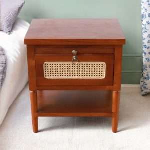 Nightstand " SOBARA " With Rattan Door Plantation Teak